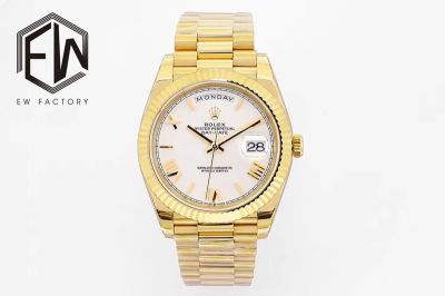 EW Factory Rolex Daydate 40mm 3255 Movement White Face Yellow Gold President Band Watch